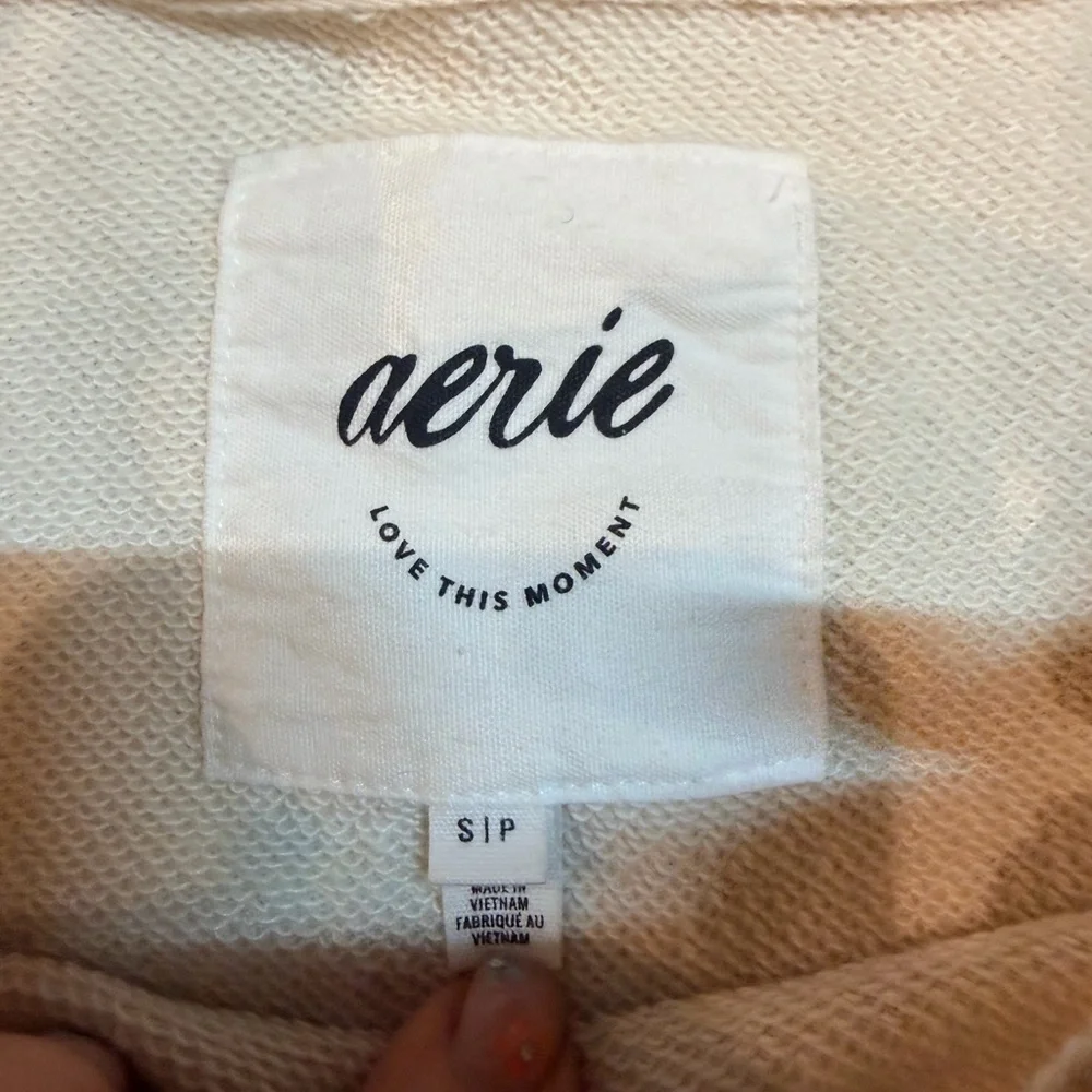 Aerie Love This Moment Cream Ivory Hoodie Sweatshirt Cropped Distressed Hem S - Picture 4 of 12